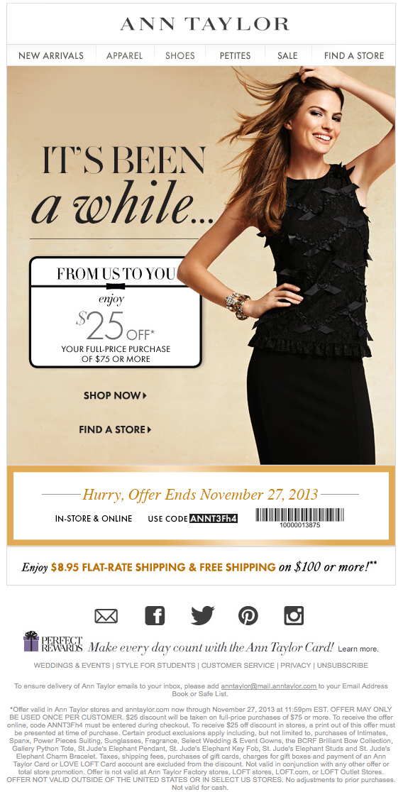 Ann Taylor Promo Coupon Codes and Printable Coupons