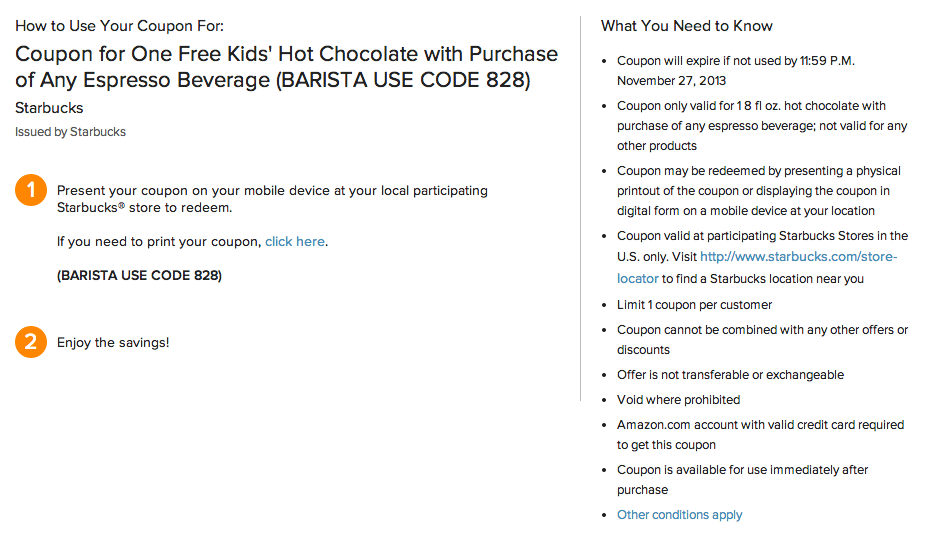 Starbucks: Free Kids Hot Chocolate Printable Coupon