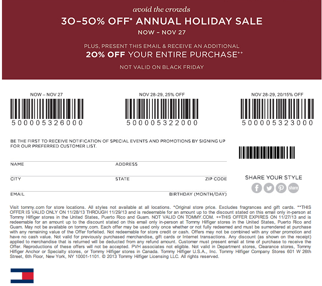 Tommy Hilfiger 20 off Printable Coupon