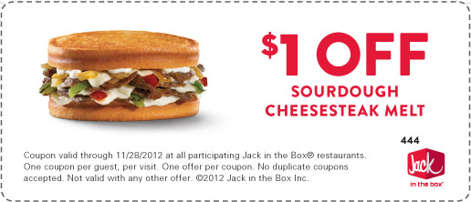 Jack in the Box: $1 off Cheesesteak Melt Printable Coupon