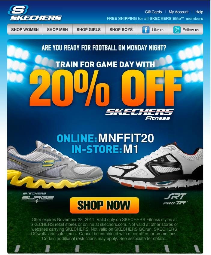 Skechers: 20% off Fitness Printable Coupon