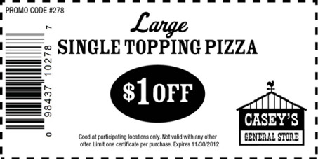 Caseys General Store: $1 off Pizza Printable Coupon