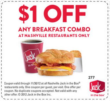 Jack in the Box: $1 off Breakfast Combo Printable Coupon