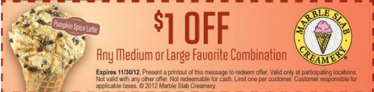 Marble Slab Creamery: $1 off Combination Printable Coupon