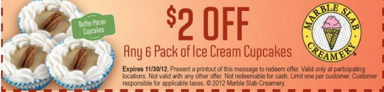 Marble Slab Creamery: $2 off Ice Cream Cupcakes Printable Coupon