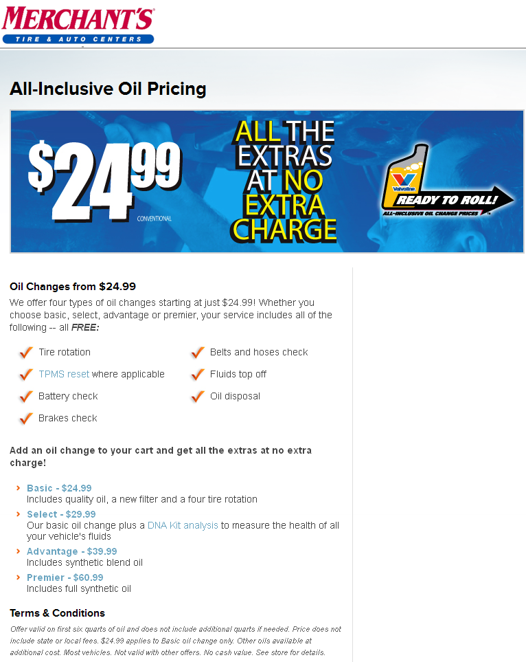 Merchant's Tire & Auto Centers: $24.99 Oil Change Printable Coupon