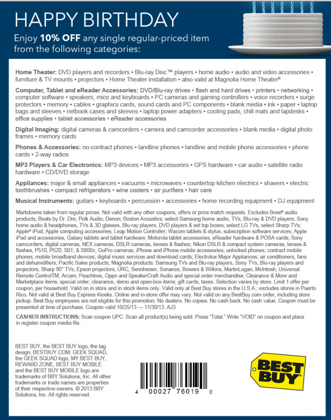 Best Buy: 10% off Printable Coupon