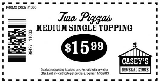 Caseys General Store: $15.99 for Two Pizzas Printable Coupon