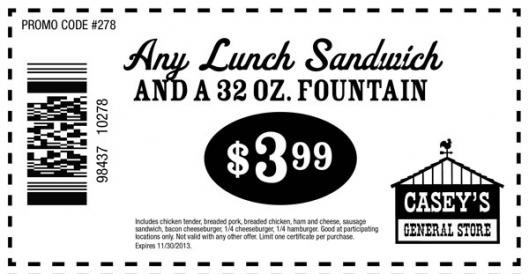 Caseys General Store: $3.99 Lunch Sandwich Printable Coupon