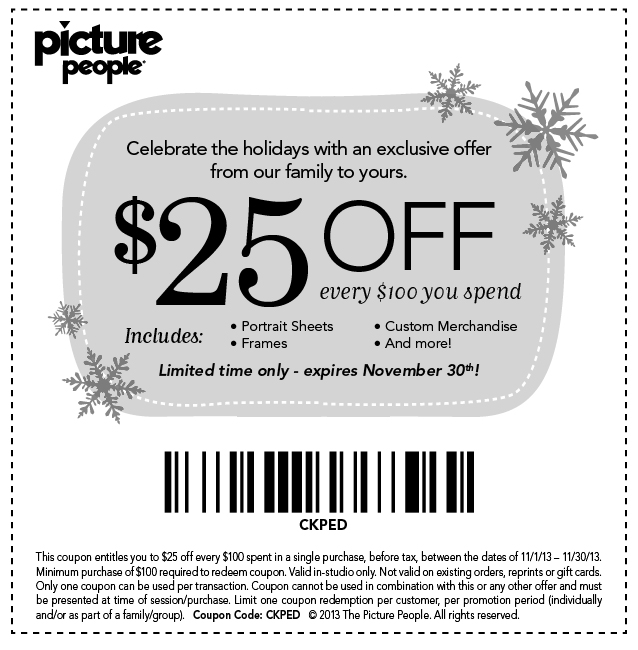 Picture People: $25 off $100 Printable Coupon