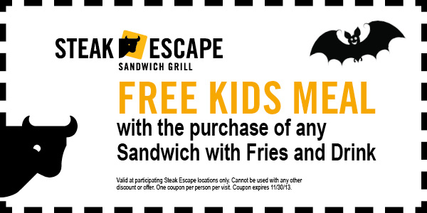 Steak Escape: Free Kids Meal Printable Coupon