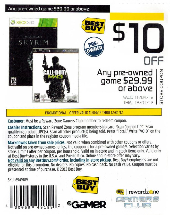 Best Buy: $10 off Pre-Owned Game Printable Coupon