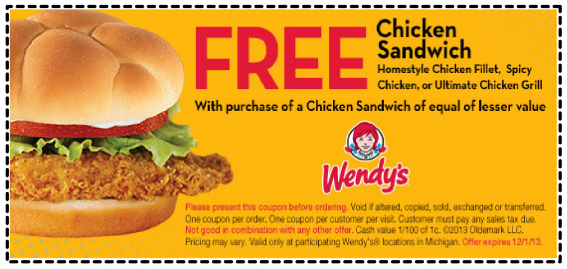 Wendys: Free Chicken Sandwich Printable Coupon