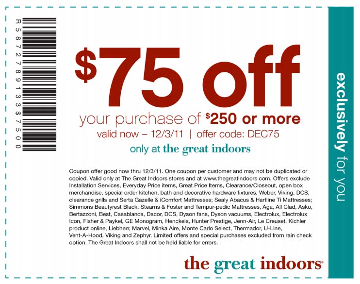 The Great Indoors: $75 off $250 Printable Coupon