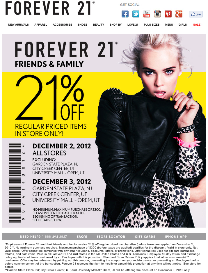 Forever 21: 21% off Printable Coupon