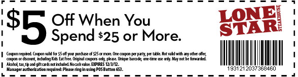 Lone Star Steakhouse Promo Coupon Codes and Printable Coupons