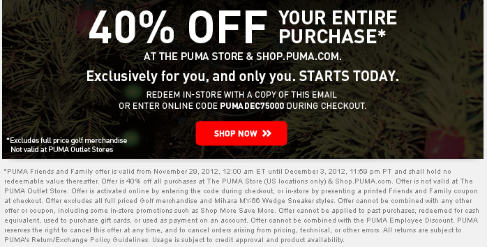 Puma: 40% off Printable Coupon