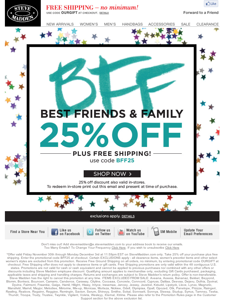 Steve Madden: 25% off Printable Coupon
