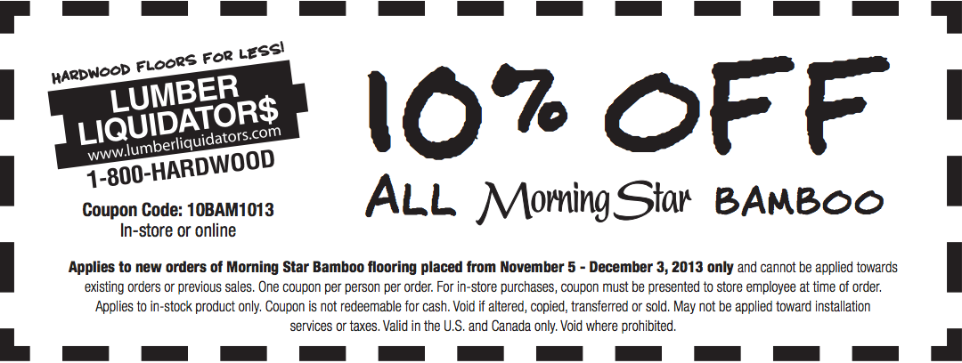 Lumber Liquidators: 10% off MorningStar Bamboo Printable Coupon