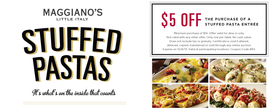 Maggianos: $5 off Stuffed Pasta Printable Coupon