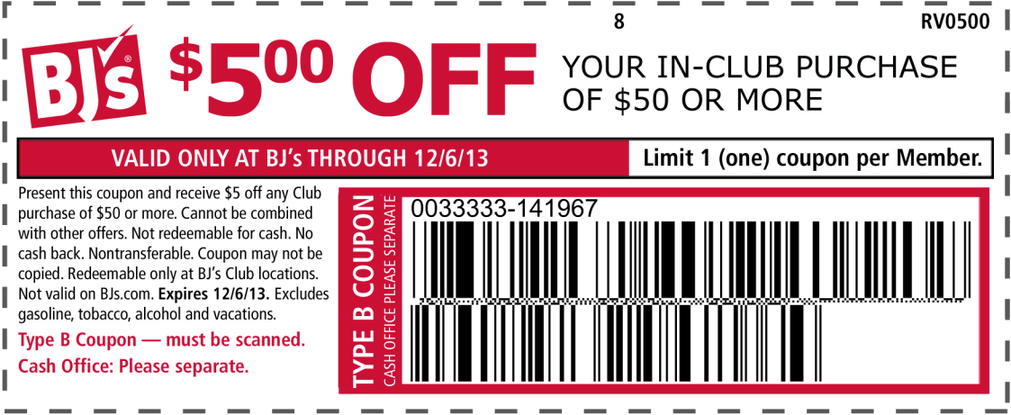 BJs Wholesale Club: $5 off $50 Printable Coupon