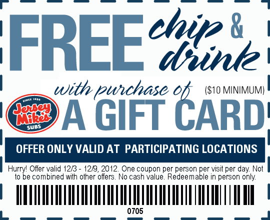 Jersey Mike's Subs: Free Chip & Drink Printable Coupon