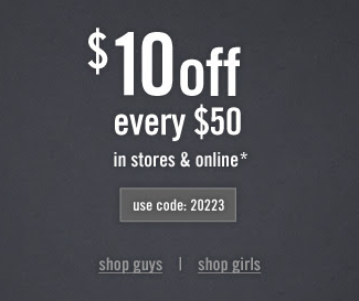 Abercrombie Kids: $10 off $50 Printable Coupon