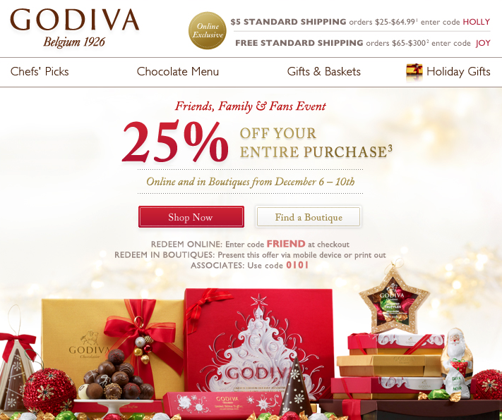 Godiva: 25% off Printable Coupon