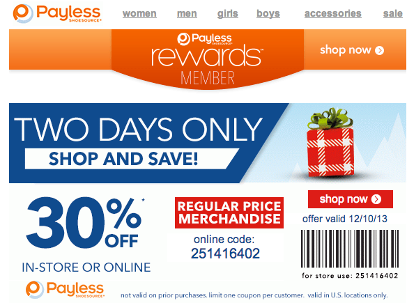 Payless Shoes: 30% off Printable Coupon