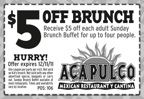 Acapulco: $5 off Brunch Printable Coupon