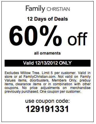 Family Christian Stores: 60% off Ornaments Printable Coupon