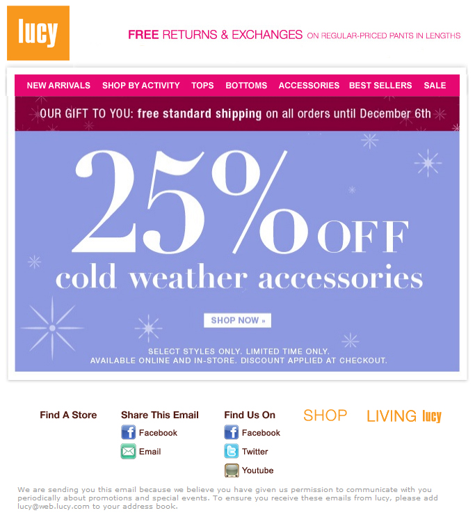 Lucy Activewear: 25% off Accessories Printable Coupon