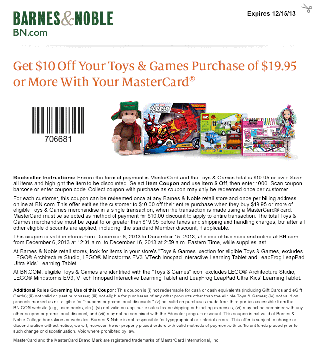 Barnes & Noble Promo Coupon Codes and Printable Coupons