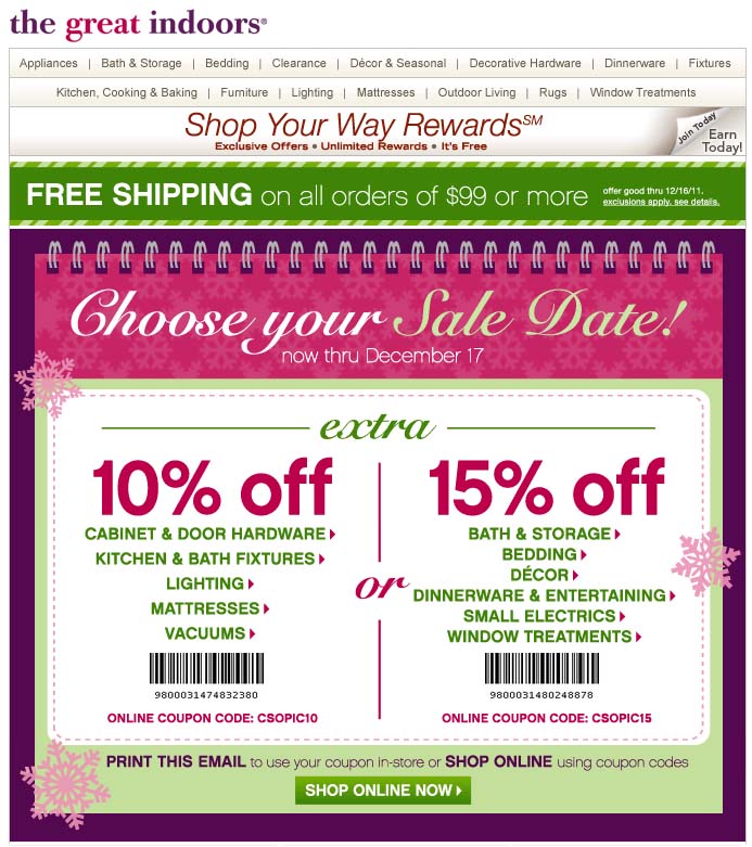 The Great Indoors: 10%-15% off Printable Coupon
