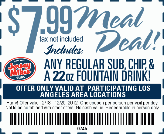 Jersey Mike's Subs: $7.99 Meal Deal Printable Coupon