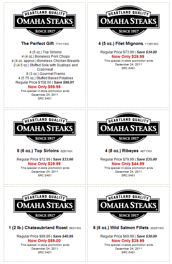 Omaha Steaks: 6 Printable Coupons