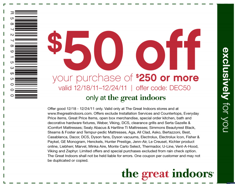 The Great Indoors: $50 off Printable Coupon