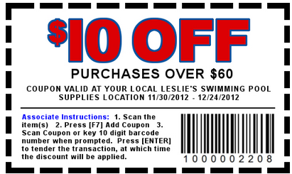 Leslies Pool Supply: $10 off $60 Printable Coupon