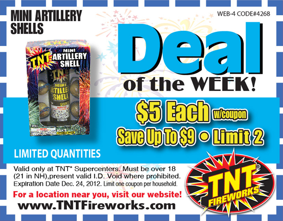 TNT Fireworks: $5 Deal of The Week Printable Coupon