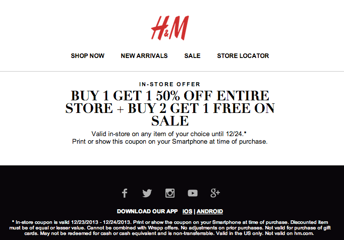 H&M: BOGO 50% off Printable Coupon