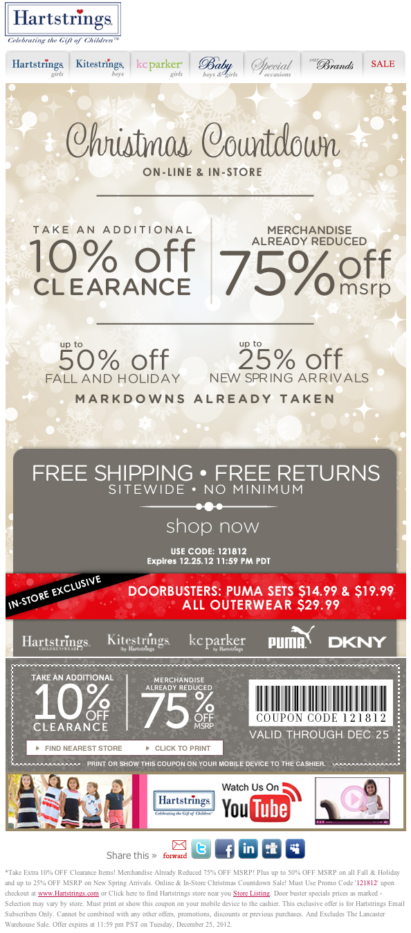 Hartstrings: 10% off Clearance Printable Coupon