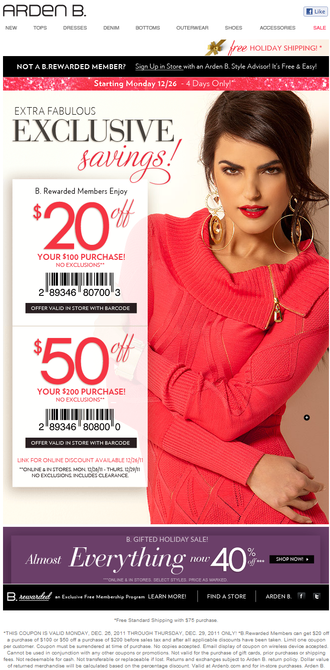 Arden B Promo Coupon Codes and Printable Coupons
