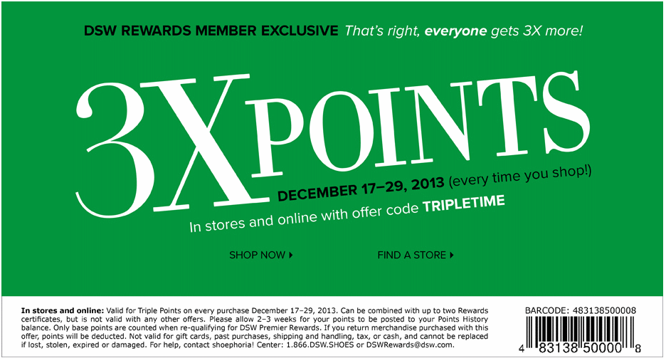 DSW: Triple Points Printable Coupon