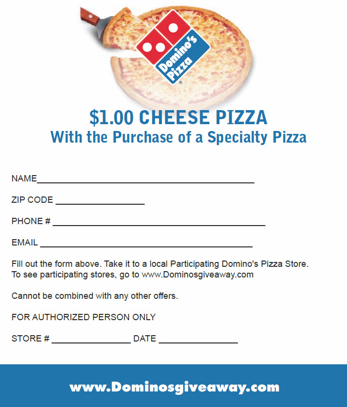 Domino's Pizza: $1 Cheese Pizza Printable Coupon