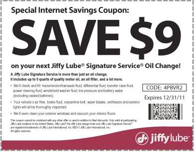 Jiffy Lube: $9 off Printable Coupon