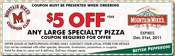 Mountain Mike's Pizza: $5 off Printable Coupon