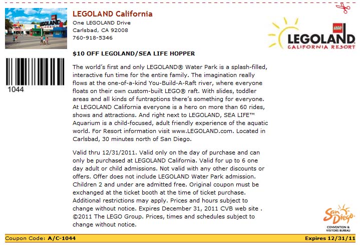 Legoland California: $10 off Printable Coupon