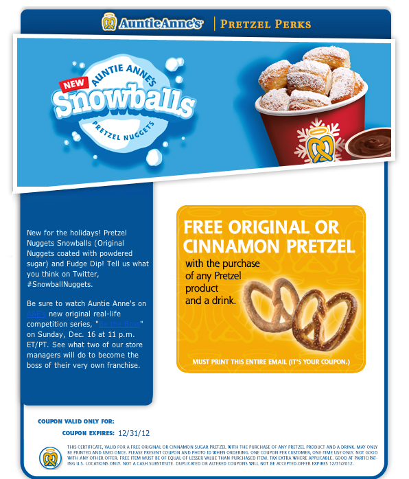 Auntie Annes Promo Coupon Codes and Printable Coupons
