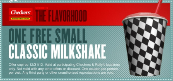 Checkers: Free Small Milkshake Printable Coupon