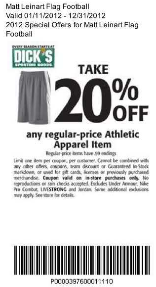 Dick's Sporting Goods: 20% off Printable Coupon